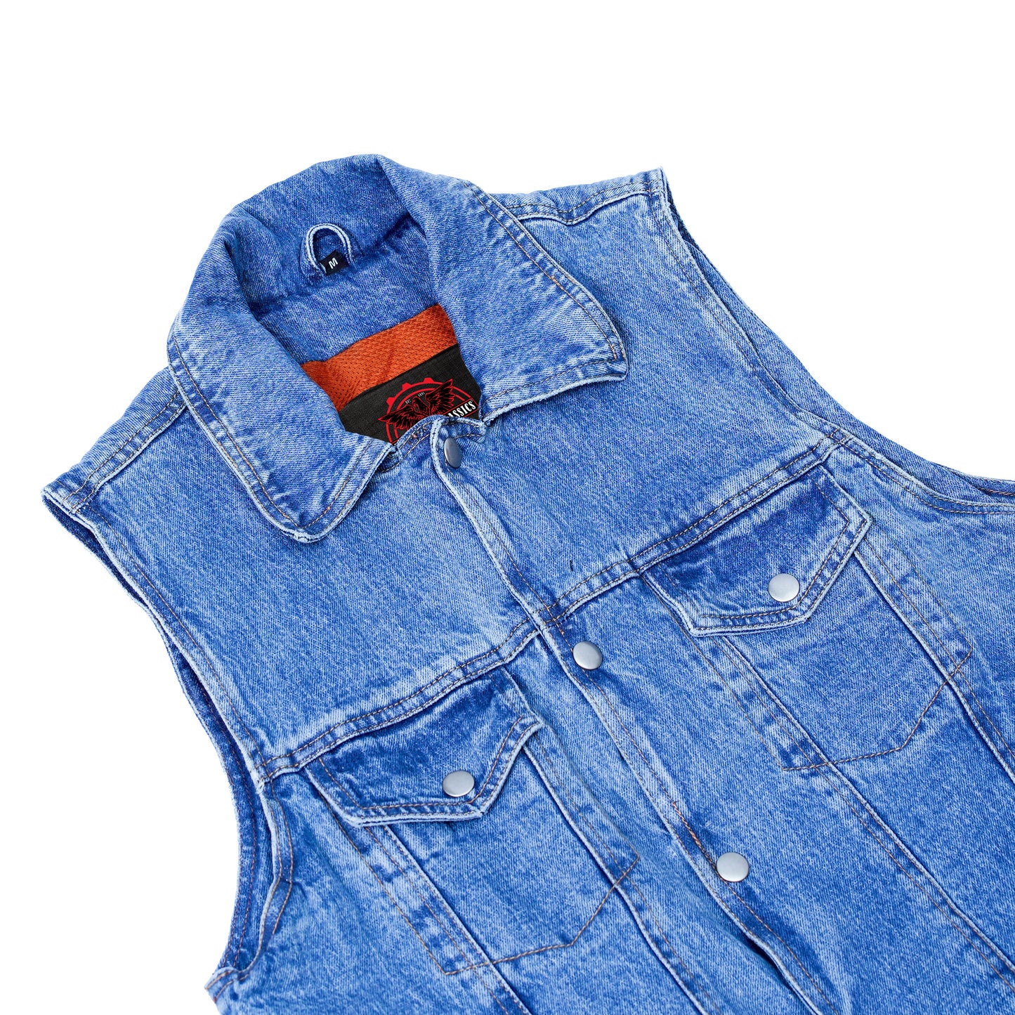Men's Snap Front Blue Denim Motorcycle Vest