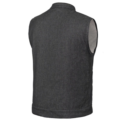 Men's Rough Rub-Off Raw Finish Motorcycle Denim Vest - Black