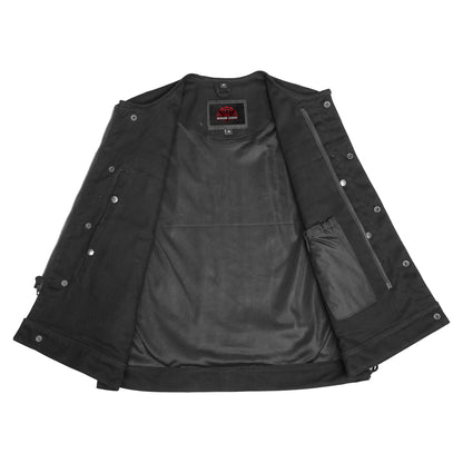 Men's Upgraded All-Black Denim Motorcycle Vest – Smart Access Pockets