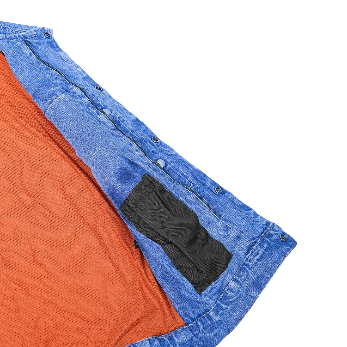 Mens Blue Denim Motorcycle Vest with Concealed Snaps & Zipper