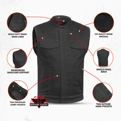 Weston Black Men's Denim Motorcycle Vest – Single Panel Back