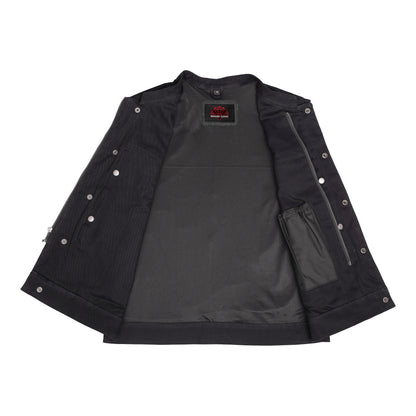 Weston Black Men's Denim Motorcycle Vest – Single Panel Back