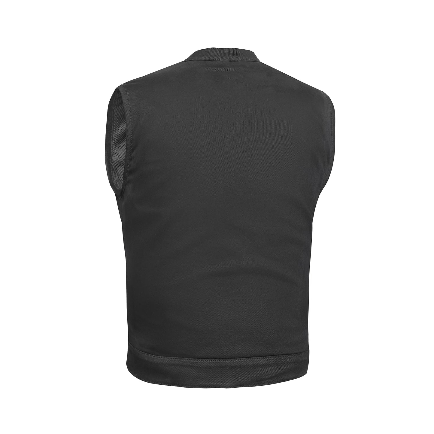 Weston Black Men's Denim Motorcycle Vest – Single Panel Back