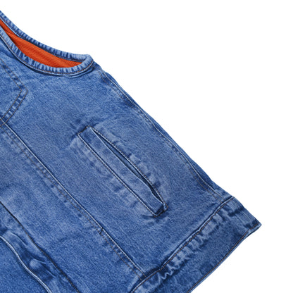 Men's Blue Denim Motorcycle Vest with Lace & Pockets