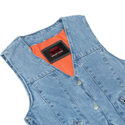 Women's Single Back Panel Concealed Carry Denim Vest - Blue