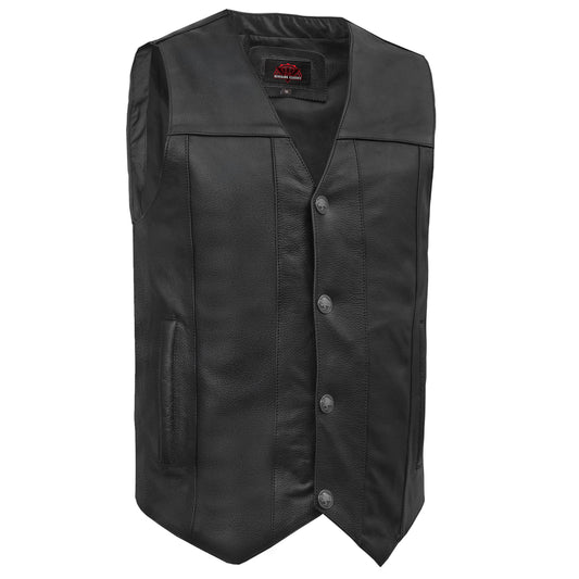 Men's Milled Single Back Panel Leather  Vest - Black