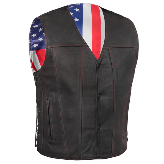 Men's Honor Ride Black Leather Motorcycle with Vest Red Stitching