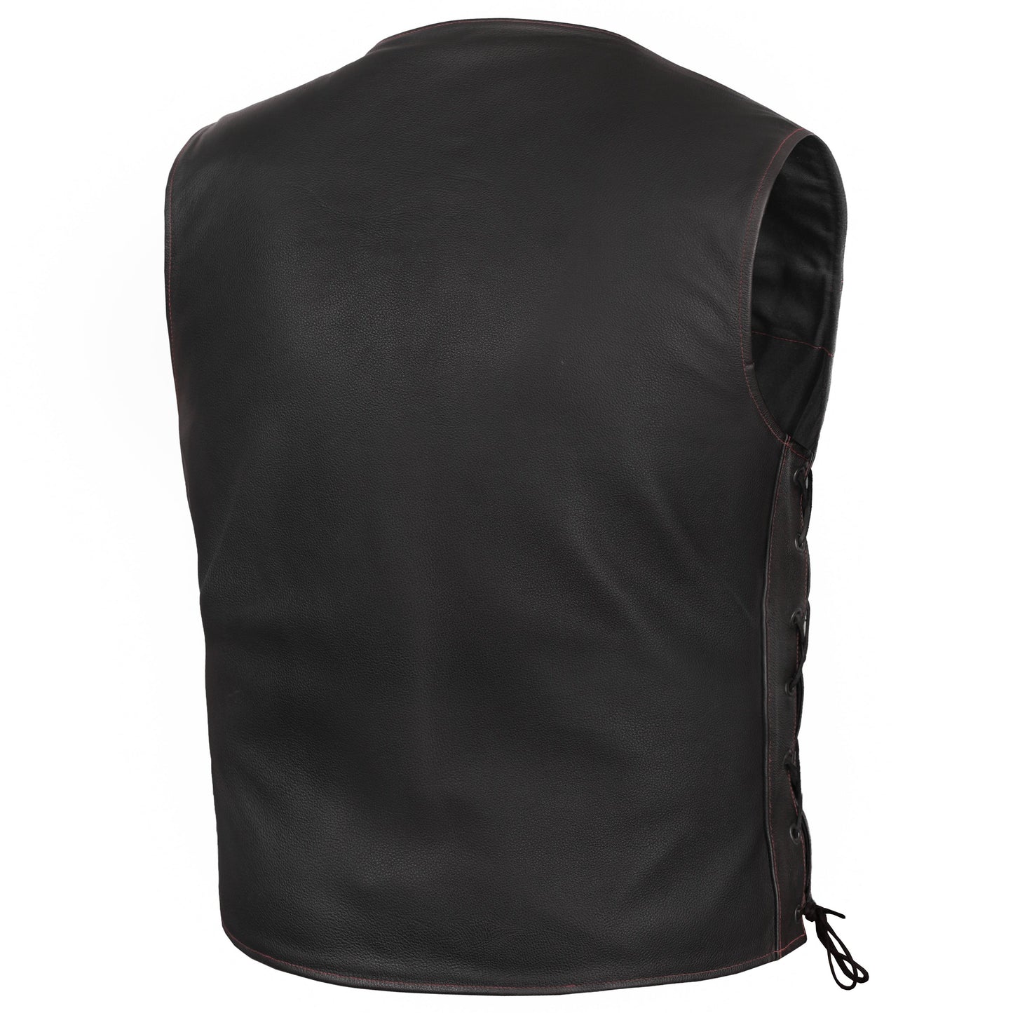 Men's Honor Ride Black Leather Motorcycle with Vest Red Stitching