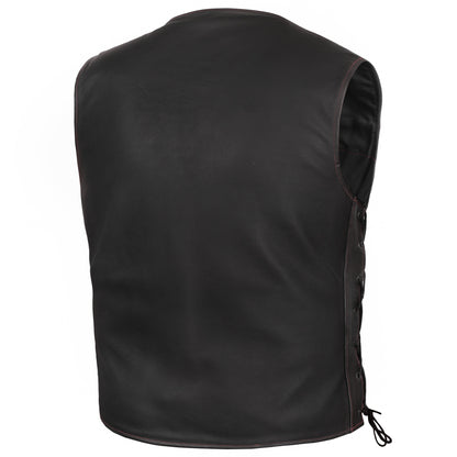 Men's Honor Ride Black Leather Motorcycle with Vest Red Stitching