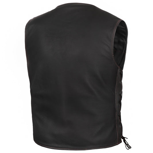 Men's Honor Ride Black Leather Motorcycle with Vest Red Stitching