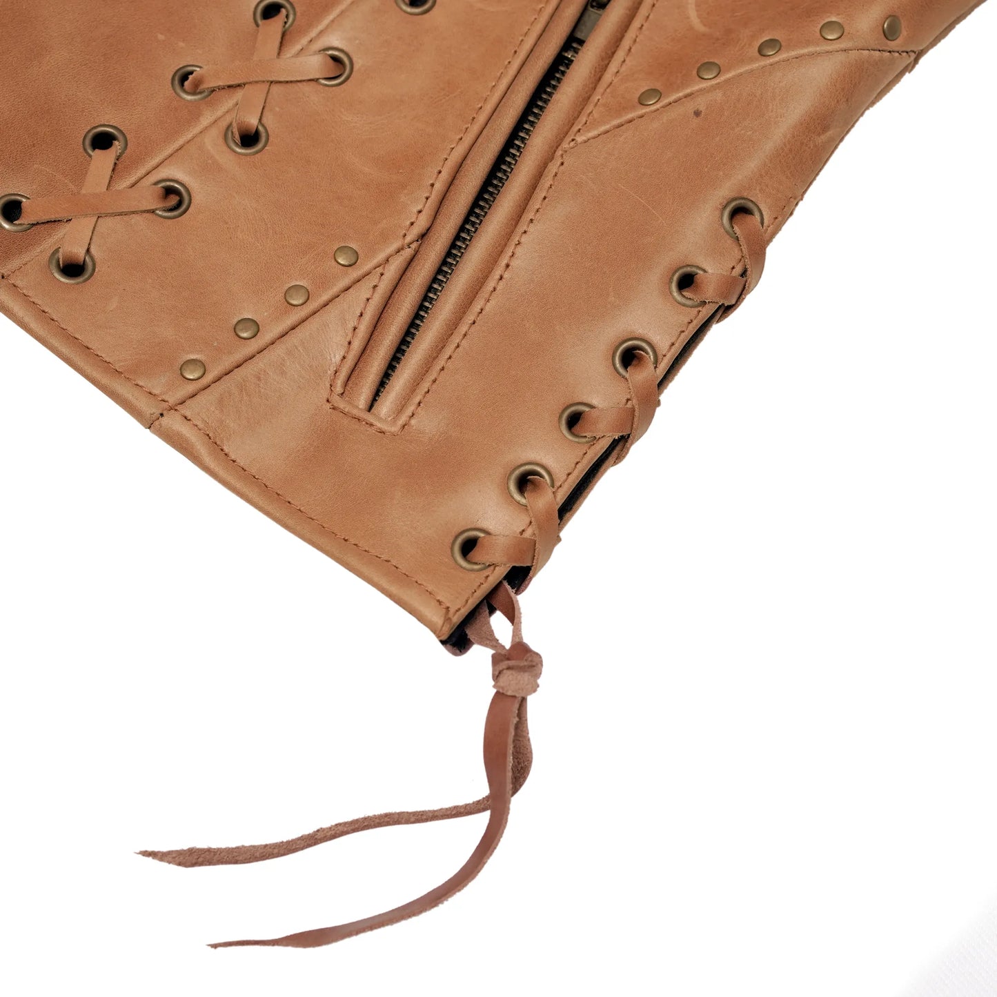 Women's Brown Zippered Vest with Lacing Details