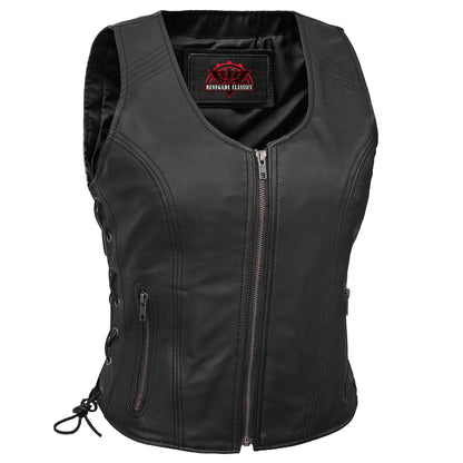 Women's Stylish Open Neck Side Lace Zipper Front Vest