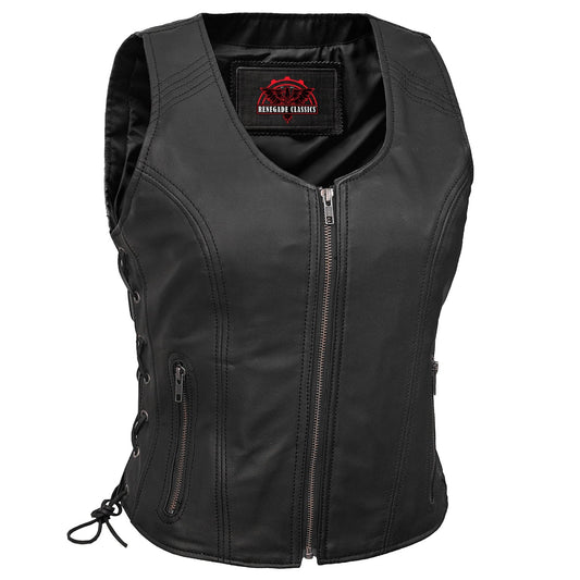 Women's Stylish Open Neck Side Lace Zipper Front Vest