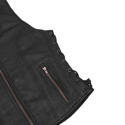 Women's Stylish Open Neck Side Lace Zipper Front Vest