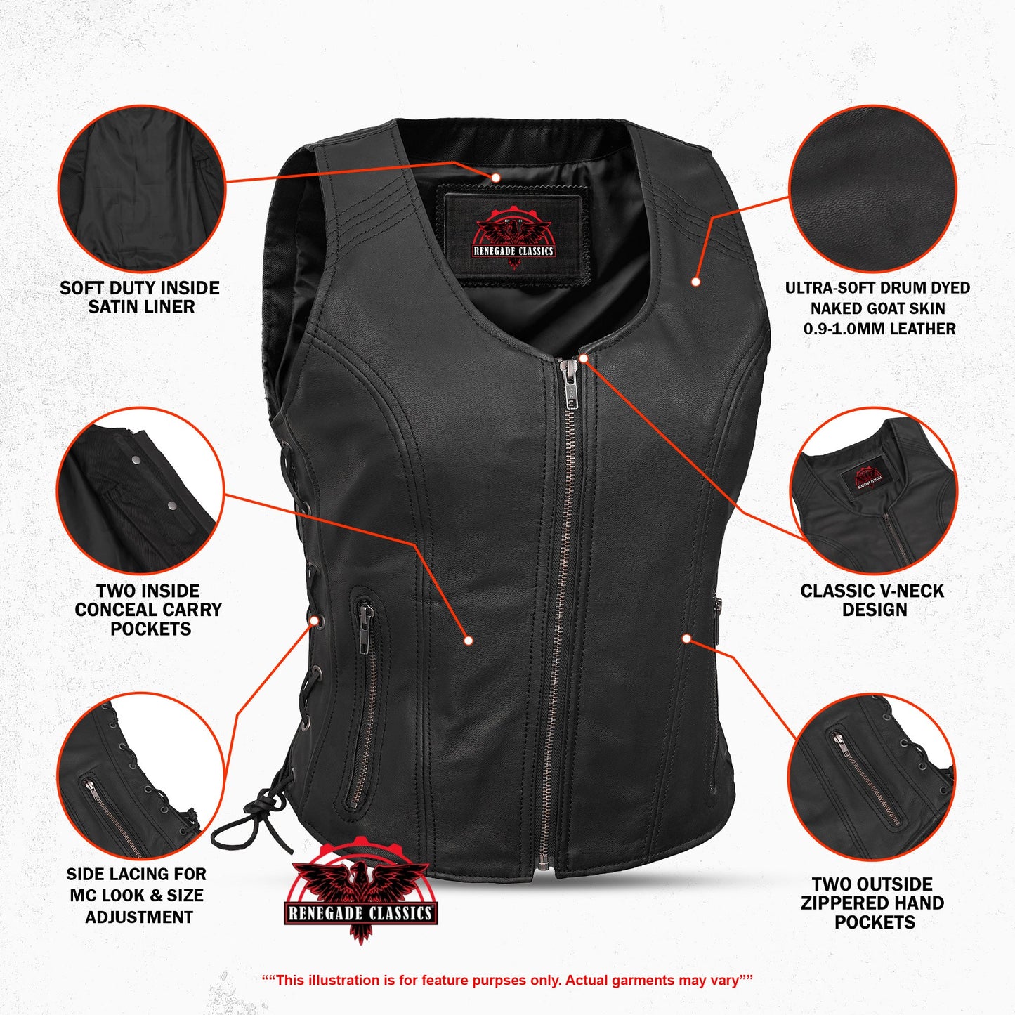 Women's Stylish Open Neck Side Lace Zipper Front Vest