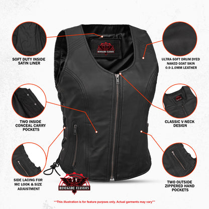Women's Stylish Open Neck Side Lace Zipper Front Vest