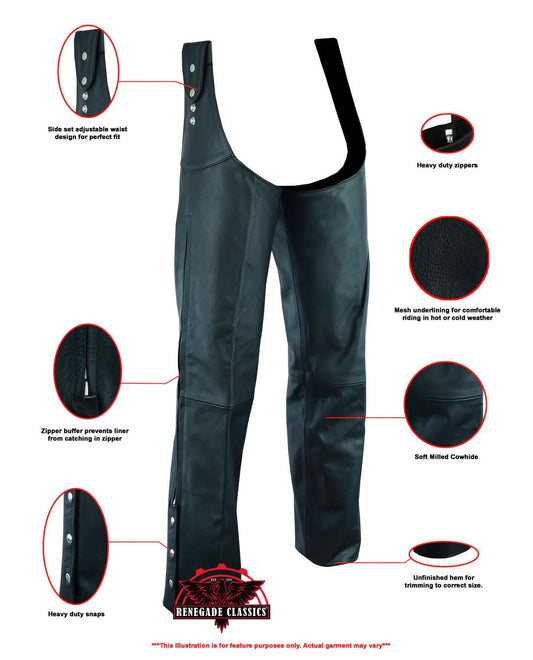 Unisex Adjustable Side Snap Beltless Chap