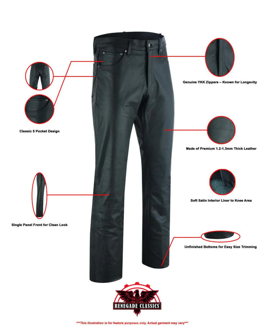 Women's Classic 5 Pocket Black Casual Motorcycle Leather Pants