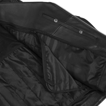 Men's Classic Plain Side Style Motorcycle Jacket - Black