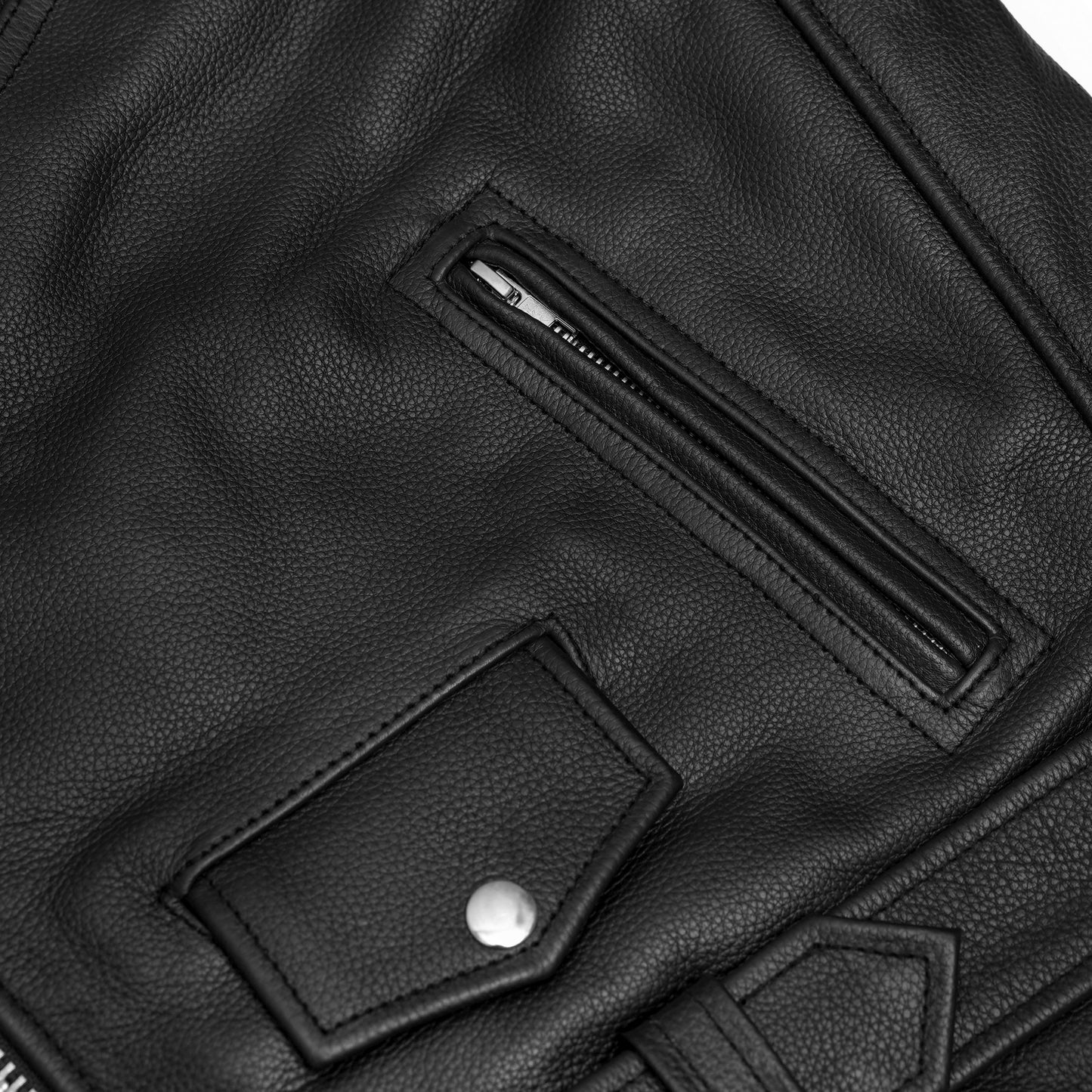 Men's Classic Plain Side Style Motorcycle Jacket - Black