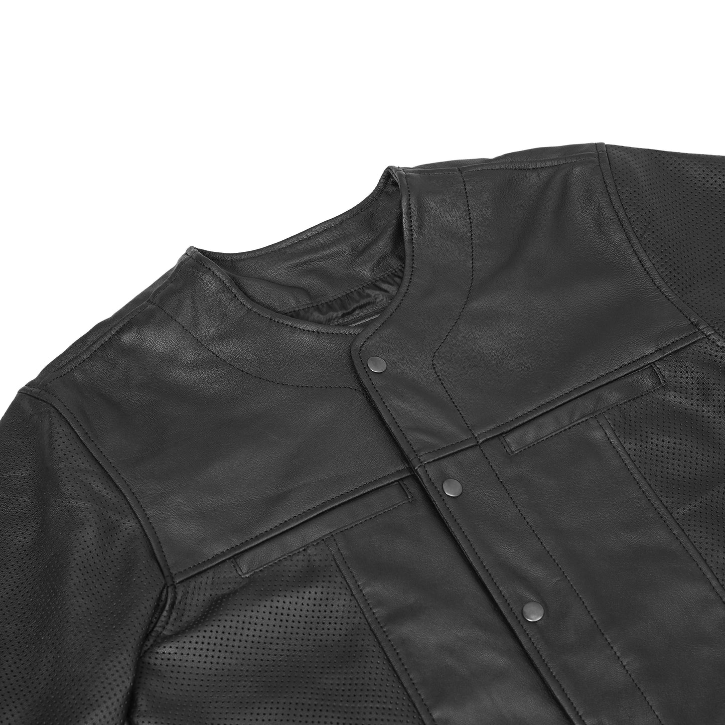 Men's  Leather Baseball Motorcycle Shirt - Black