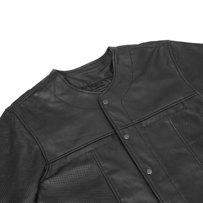 Men's  Leather Baseball Motorcycle Shirt - Black