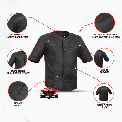 Men's  Leather Baseball Motorcycle Shirt - Black
