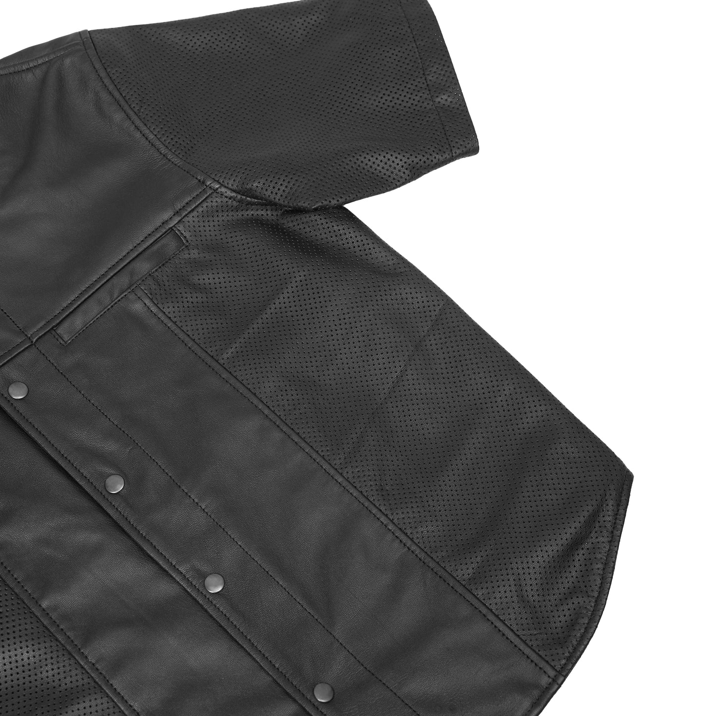 Men's  Leather Baseball Motorcycle Shirt - Black