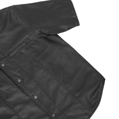 Men's  Leather Baseball Motorcycle Shirt - Black