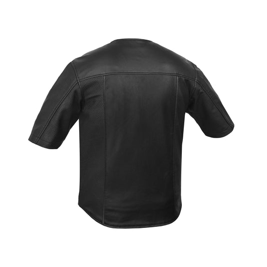Men's  Leather Baseball Motorcycle Shirt - Black