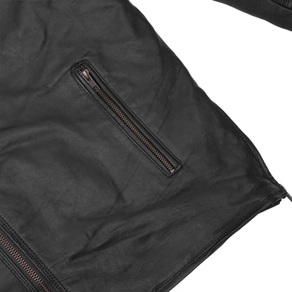 Black Speed Men's Motorcycle Leather Jacket  – Smart Access Pocket