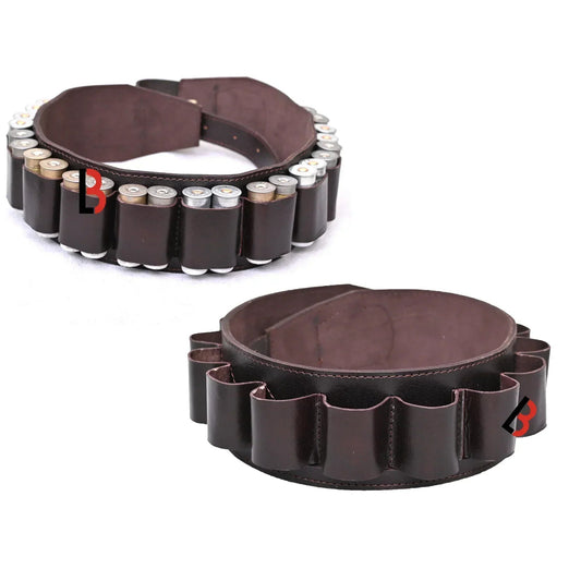 Double Barreled Shotgun Shell Bandolier Belt 12 Gauge Leather Ammunition Carrier