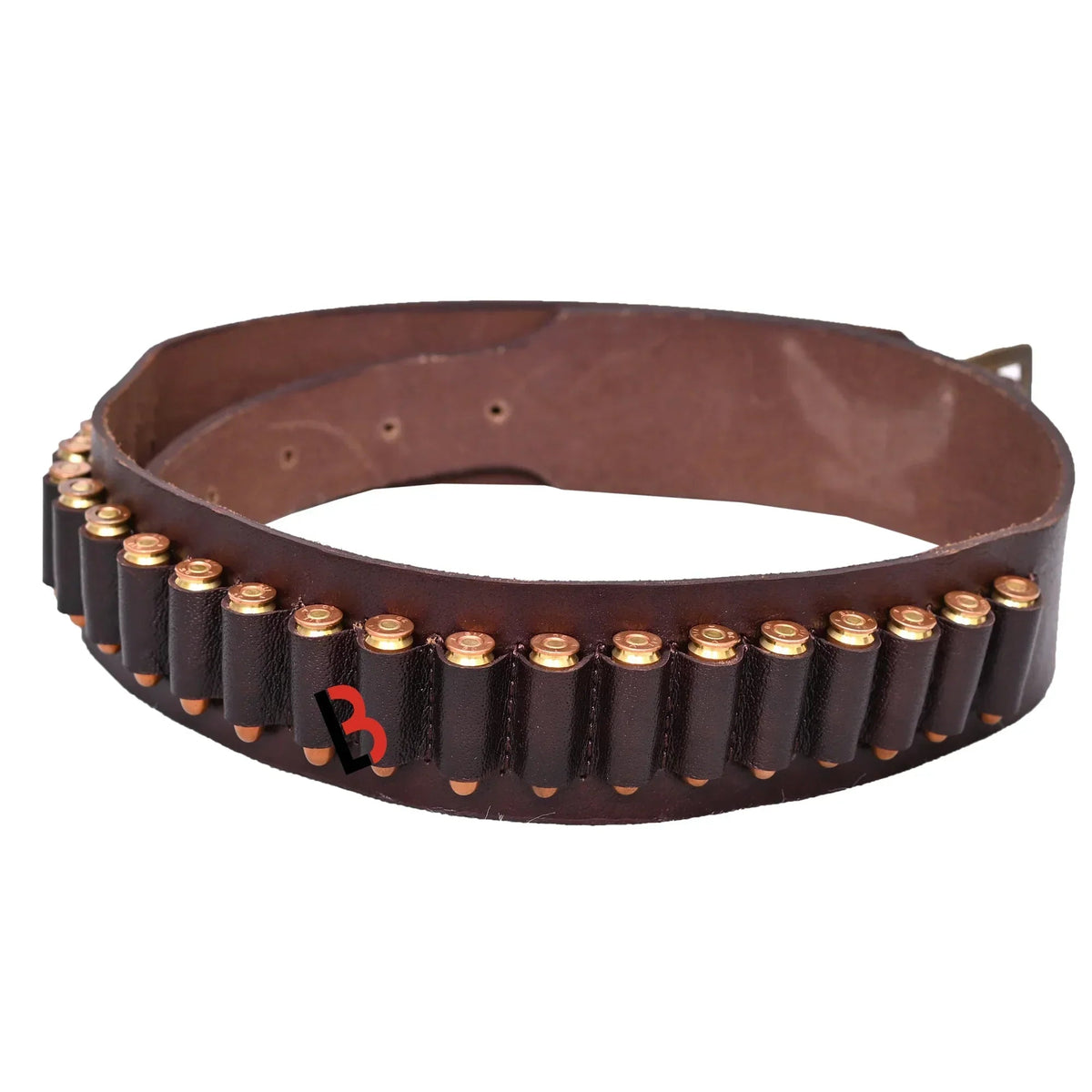 Cowhide Leather Adjustable Bandolier Cartridge Belt for.22, Vintage Brown