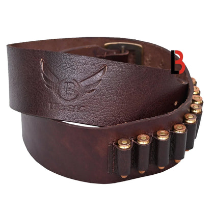 Cowhide Leather Adjustable Bandolier Cartridge Belt for.9MM / 38SPL, Vintage