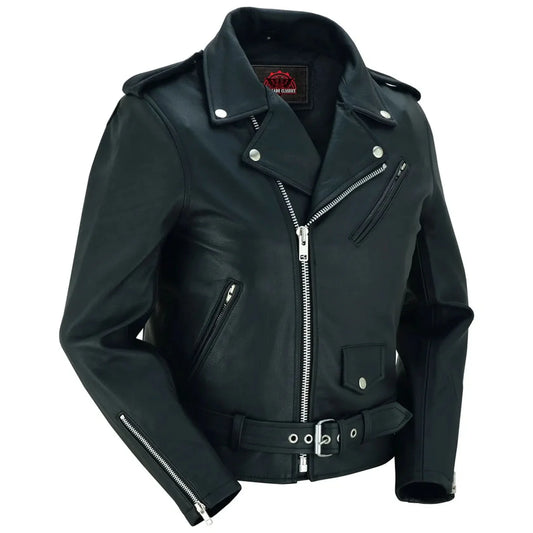 Women's Classic Plain Side Fitted M/C Style Jacket
