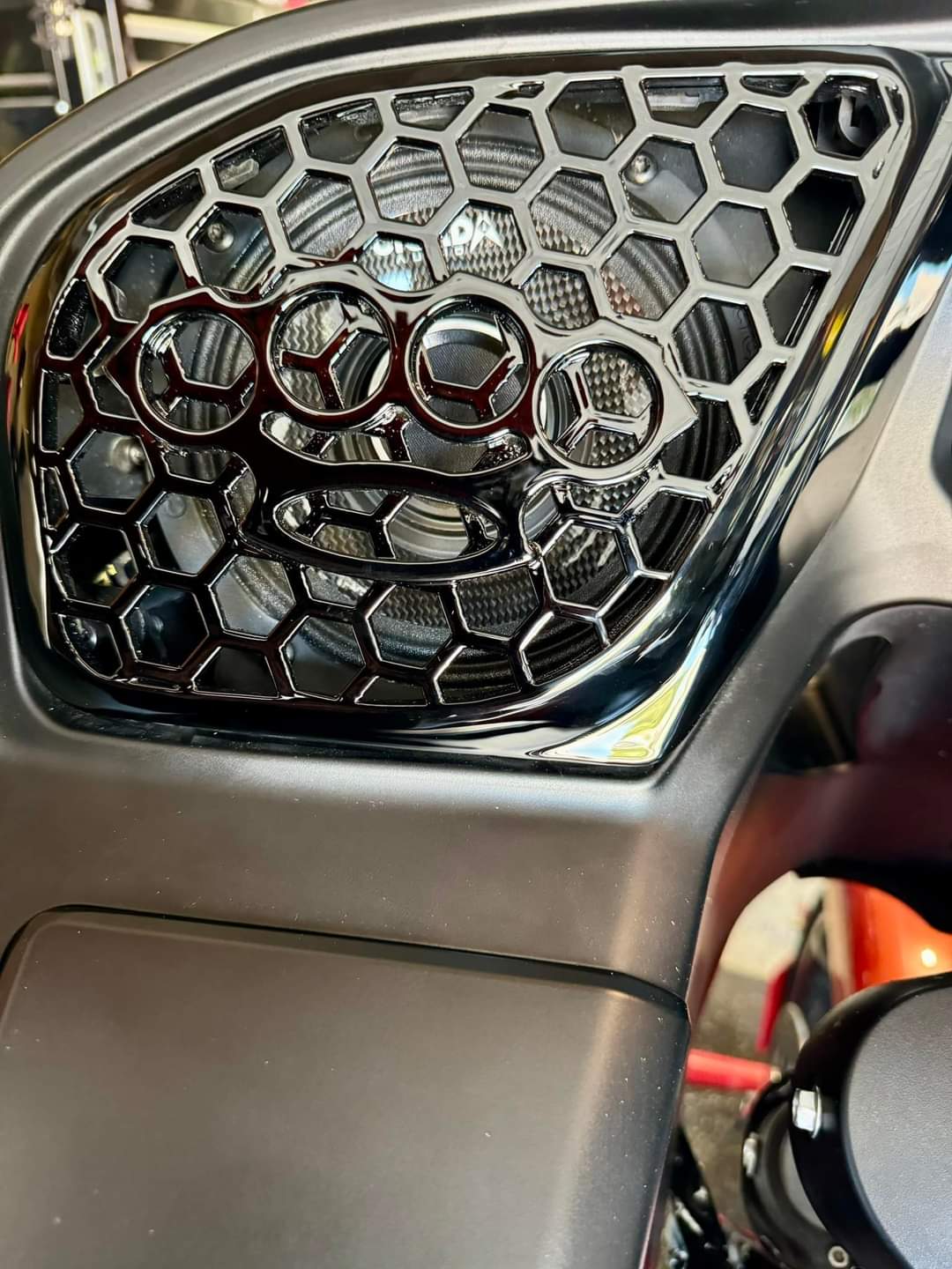 98-2024 Road Glide 3D brass knuckles speakers grill covers set