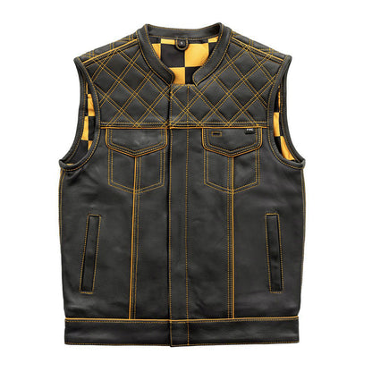 Finish Line - Gold Checker - Men's Motorcycle Leather Vest