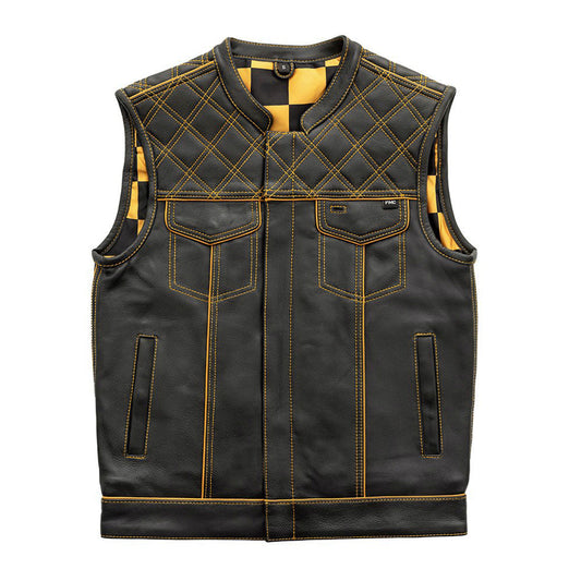 Finish Line - Gold Checker - Men's Motorcycle Leather Vest