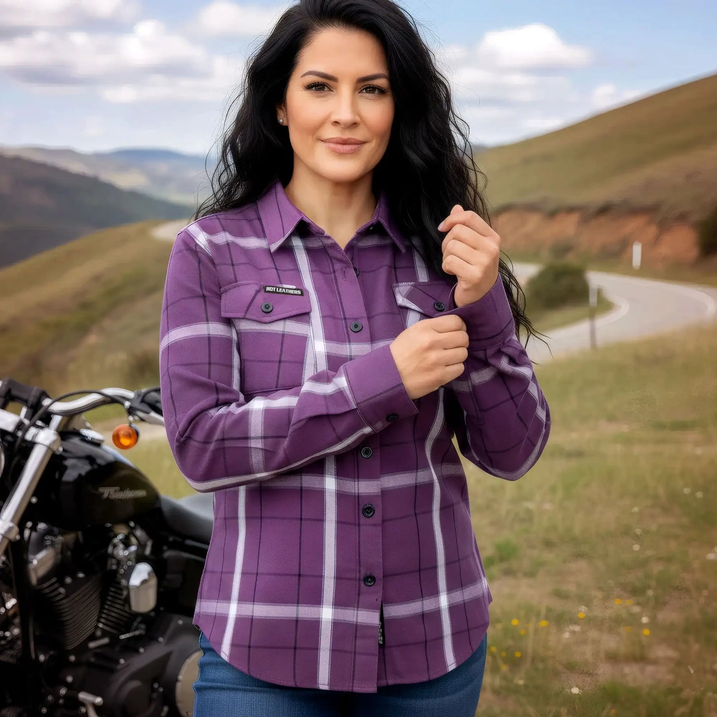 Hot Leathers FLL3010 Ladies 'Purple, White and Black' Flannel Shirt
