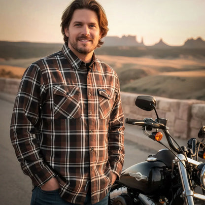 Hot Leathers FLM2008 Mens Brown Black and White Long Sleeve Flannel Shirt