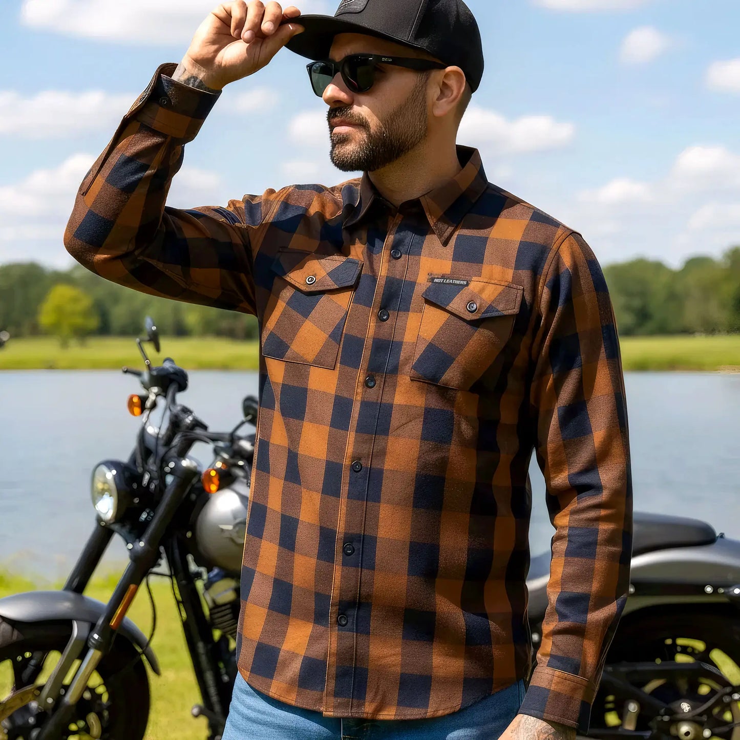 Hot Leathers FLM2016 Men's Brown and Navy-Blue Long Sleeve Flannel