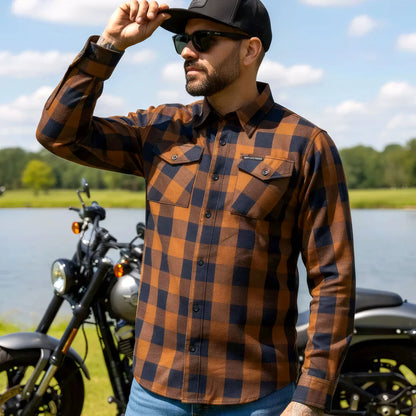 Hot Leathers FLM2016 Men's Brown and Navy-Blue Long Sleeve Flannel