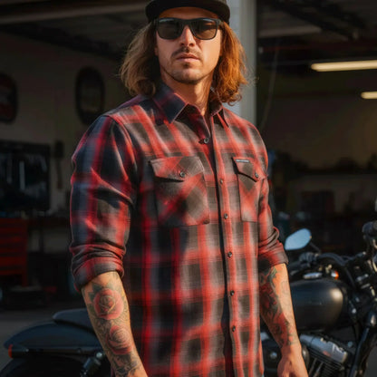 Hot Leathers FLM2017 Men's Red and Gray Long Sleeve Flannel Shirt