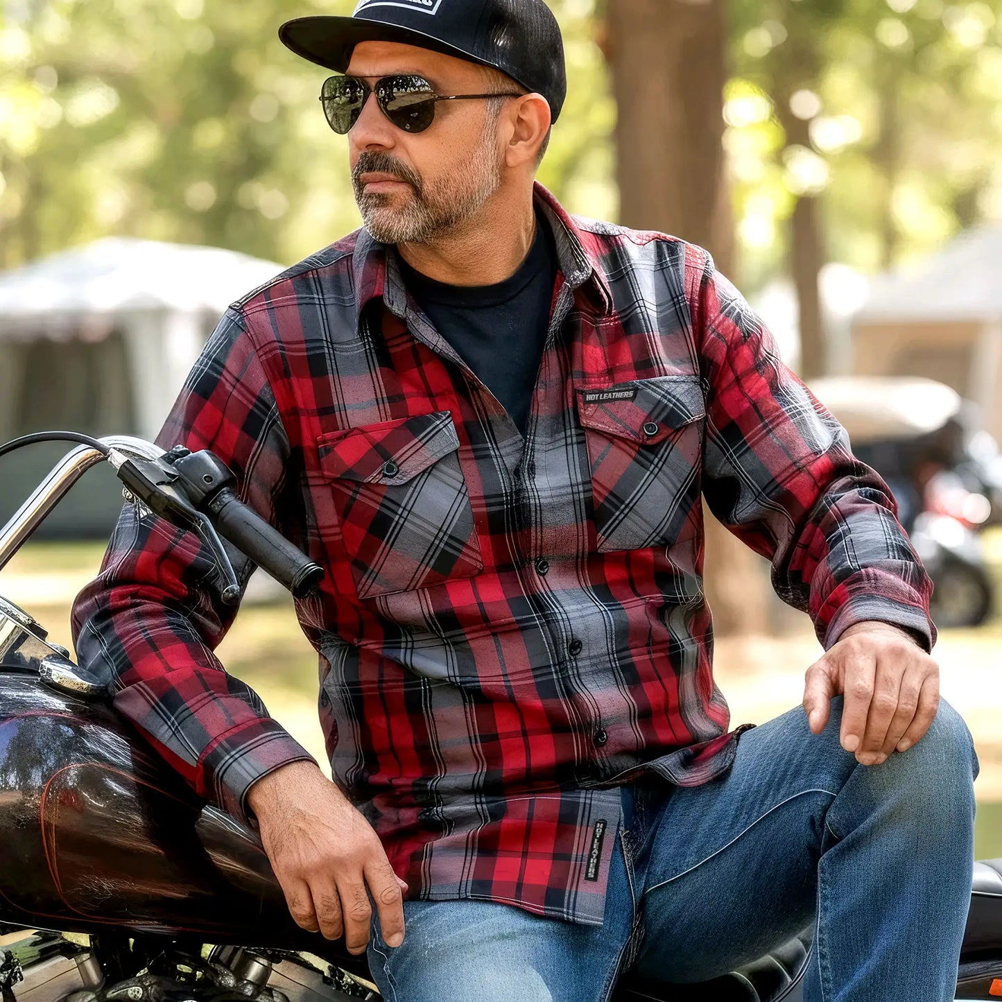 Hot Leathers FLM2022 Men's 'Black, Gray and Red' Flannel Long Sleeve Shirt