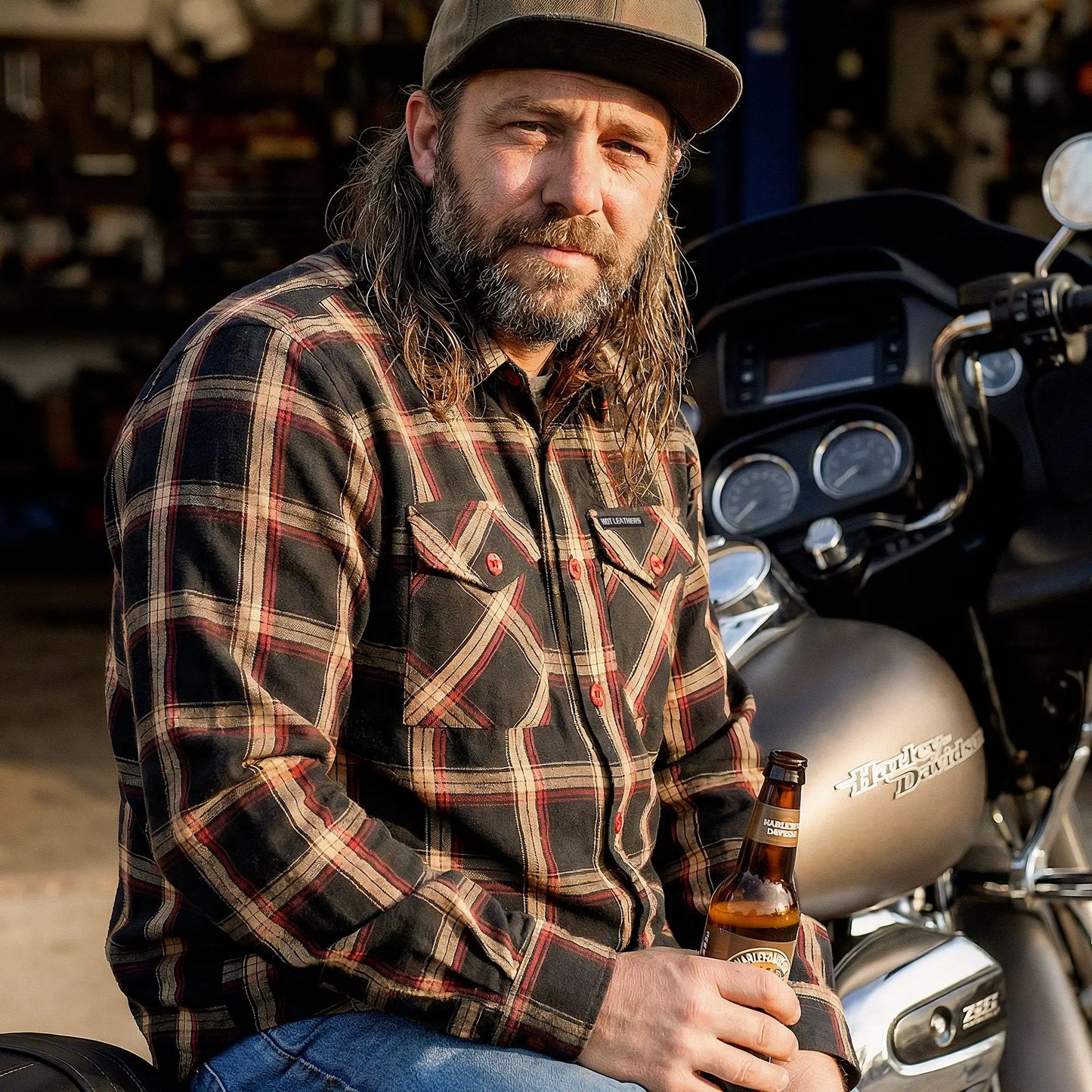 Hot Leathers Black Tan and Red Flannel Shirt