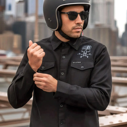 Hot Leathers FLM2113 Men's 'Black Flag Skull' Long Sleeve Flannel