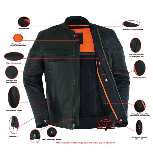 Men's Sporty Lightweight Black Leather Cross Over Jacket