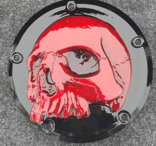 Harley Davidson derby cover and point covers of twisted red skull