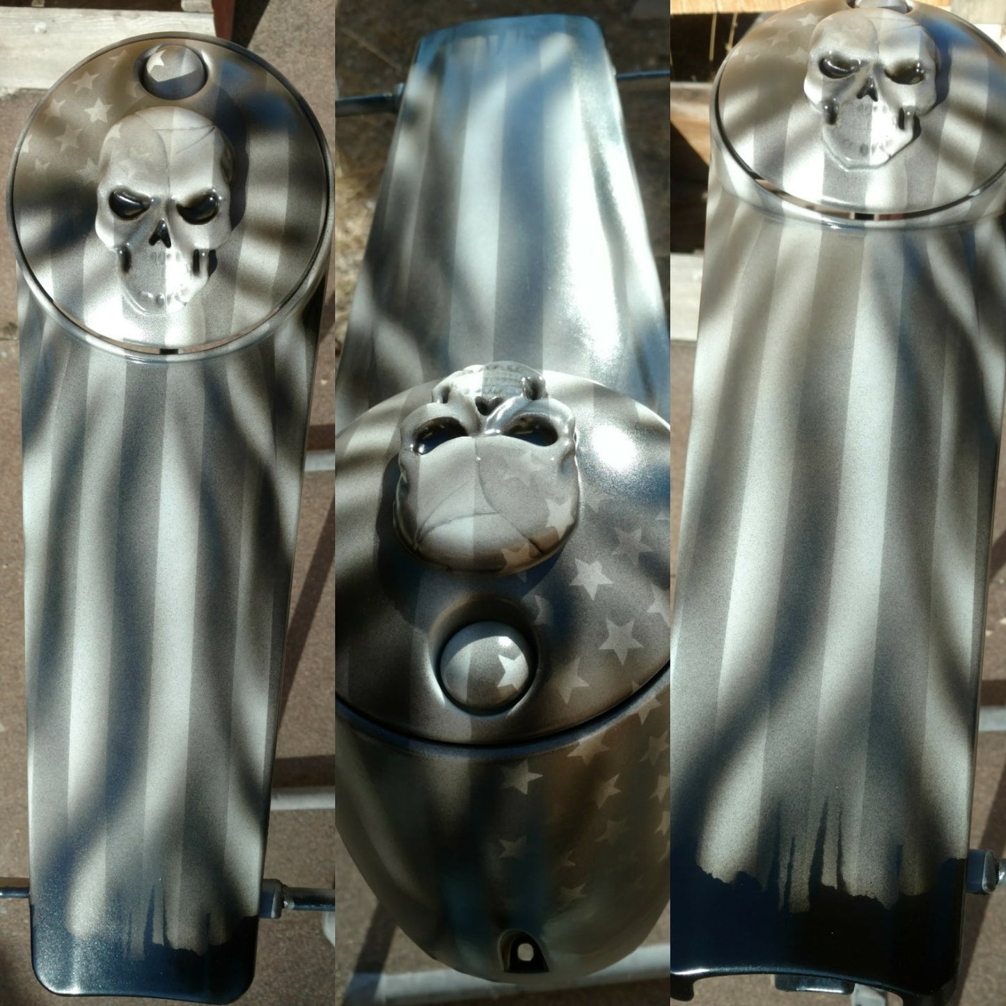 Skull Tattered American Flag Harley console denim finish