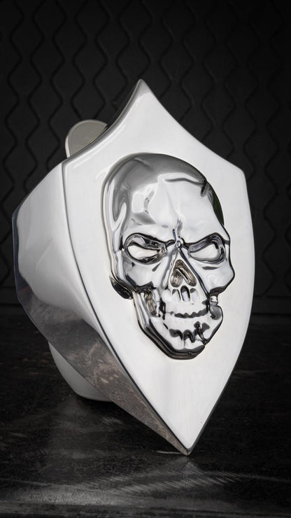 Chrome Harley horn 3D skull with tattered American flag